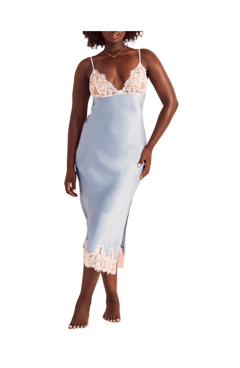 Adore Me Vegan Atelier Collection Silk Gown Lingerie, Main, color, Medium Blue