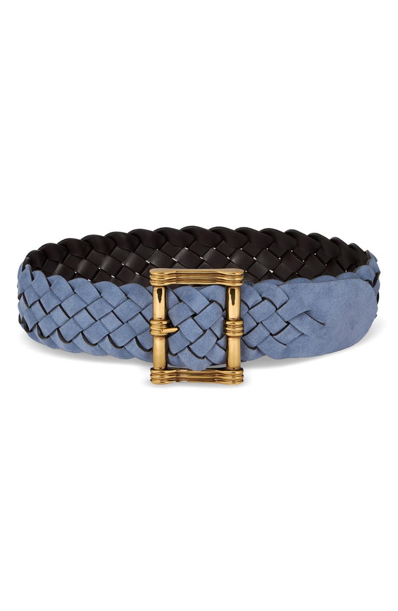 Etro Woven Reversible Suede Belt, Main, color, Avio