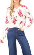 CeCe Floral Long Sleeve Crewneck Sweater