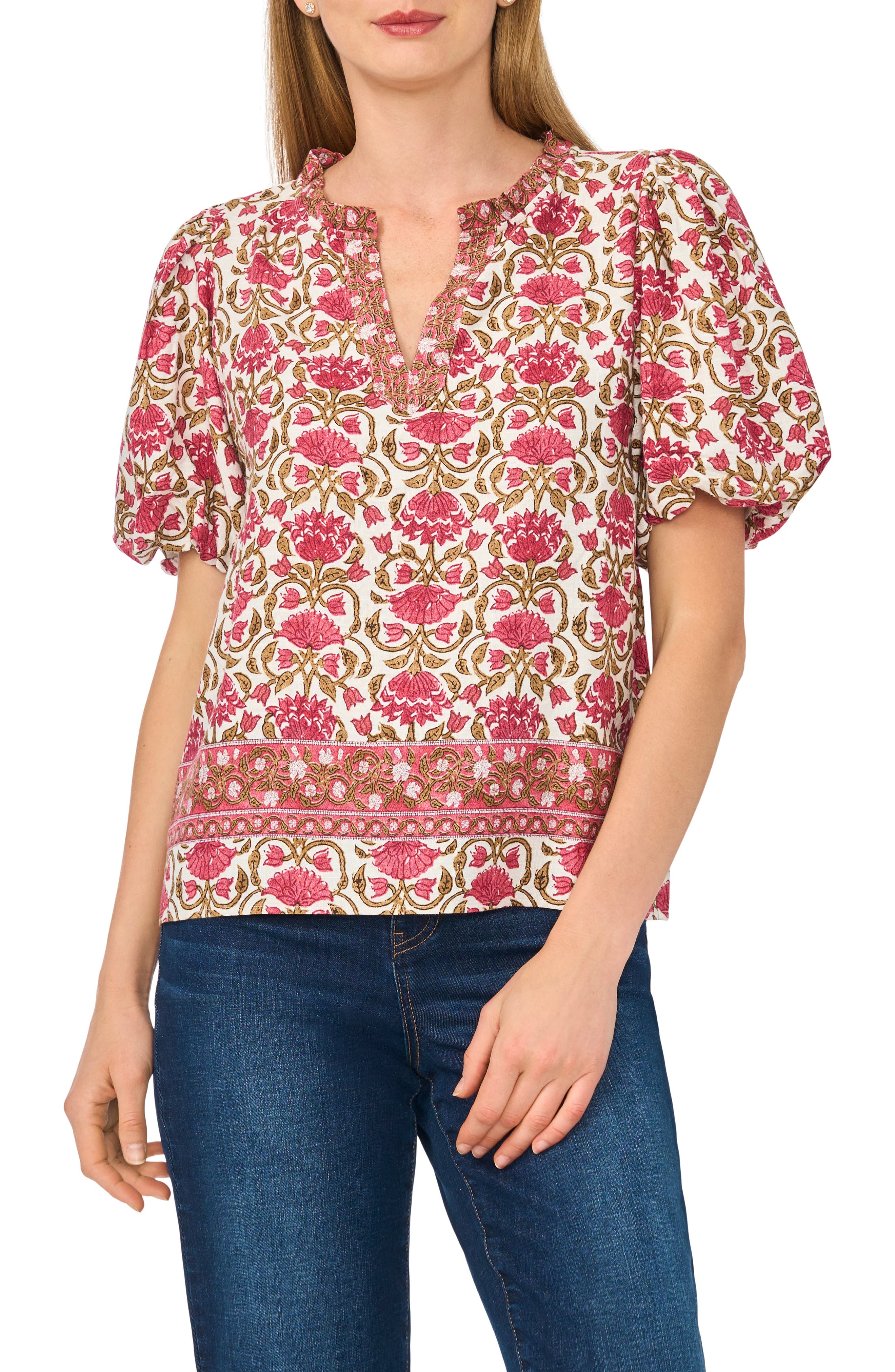 CeCe V-Neck Puff Sleeve Top