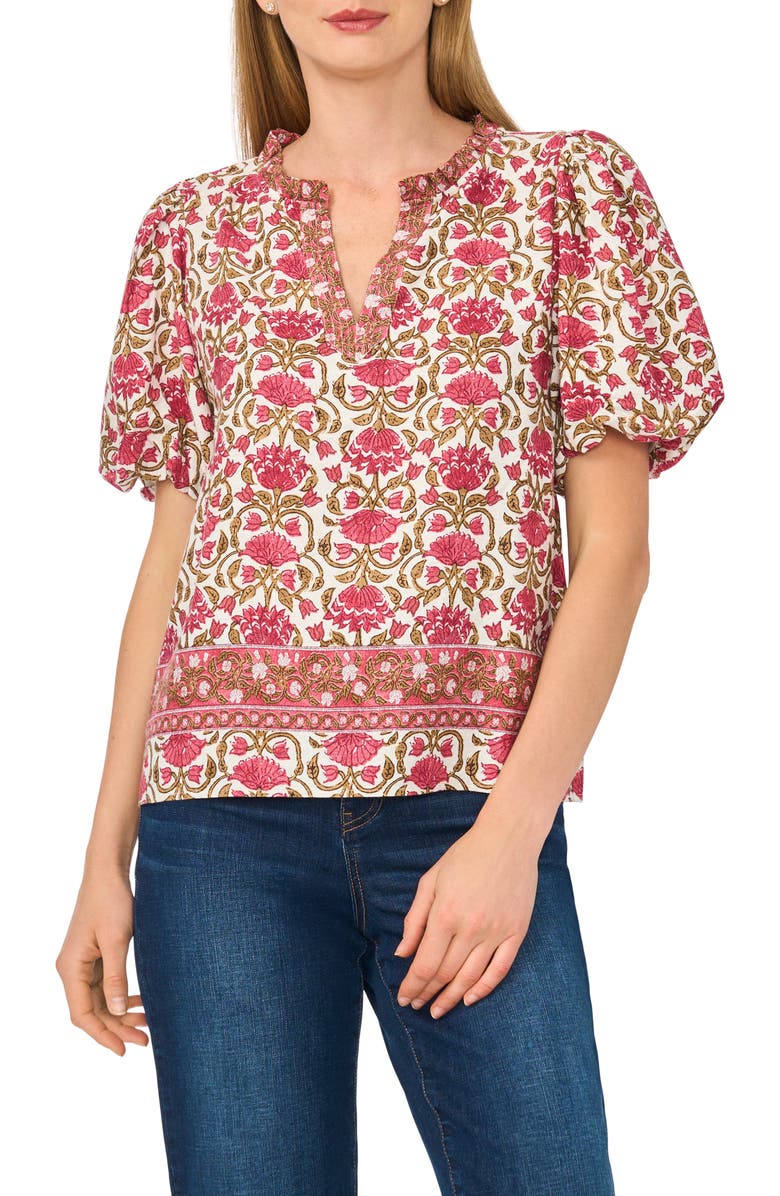 CeCe V-Neck Puff Sleeve Top, Main, color, Cashmere Rose