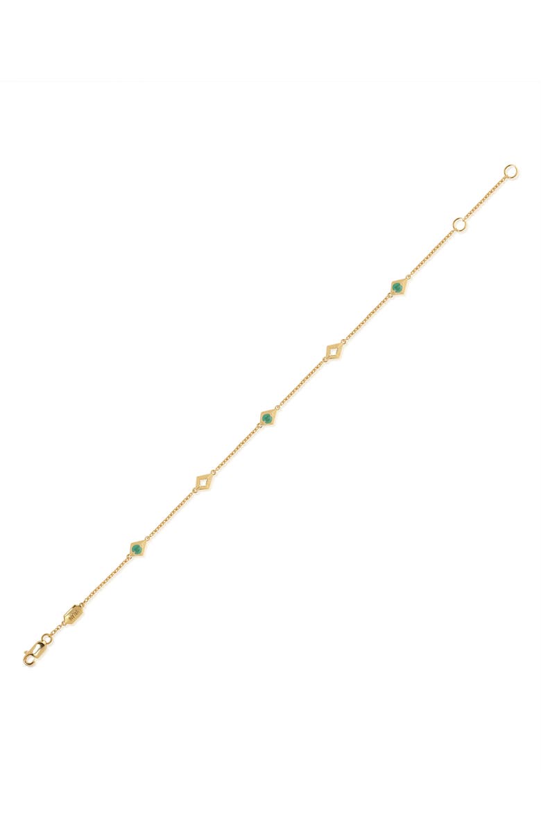 VALANI ATELIER Elegance Emerald Geometric Station Bracelet, Main, color, Emerald/ 14K Yellow Gold
