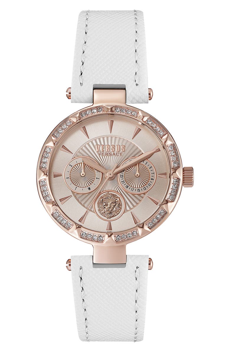 VERSUS Versace Sertie Leather Strap Watch, 36mm, Main, color, Rose Gold
