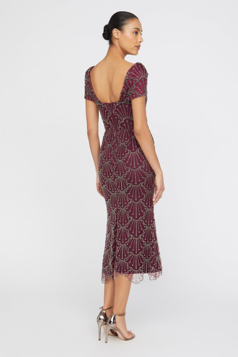 Serena Beaded Cocktail Square-Neck Sheath Dress, Alternate, color, Oxblood
