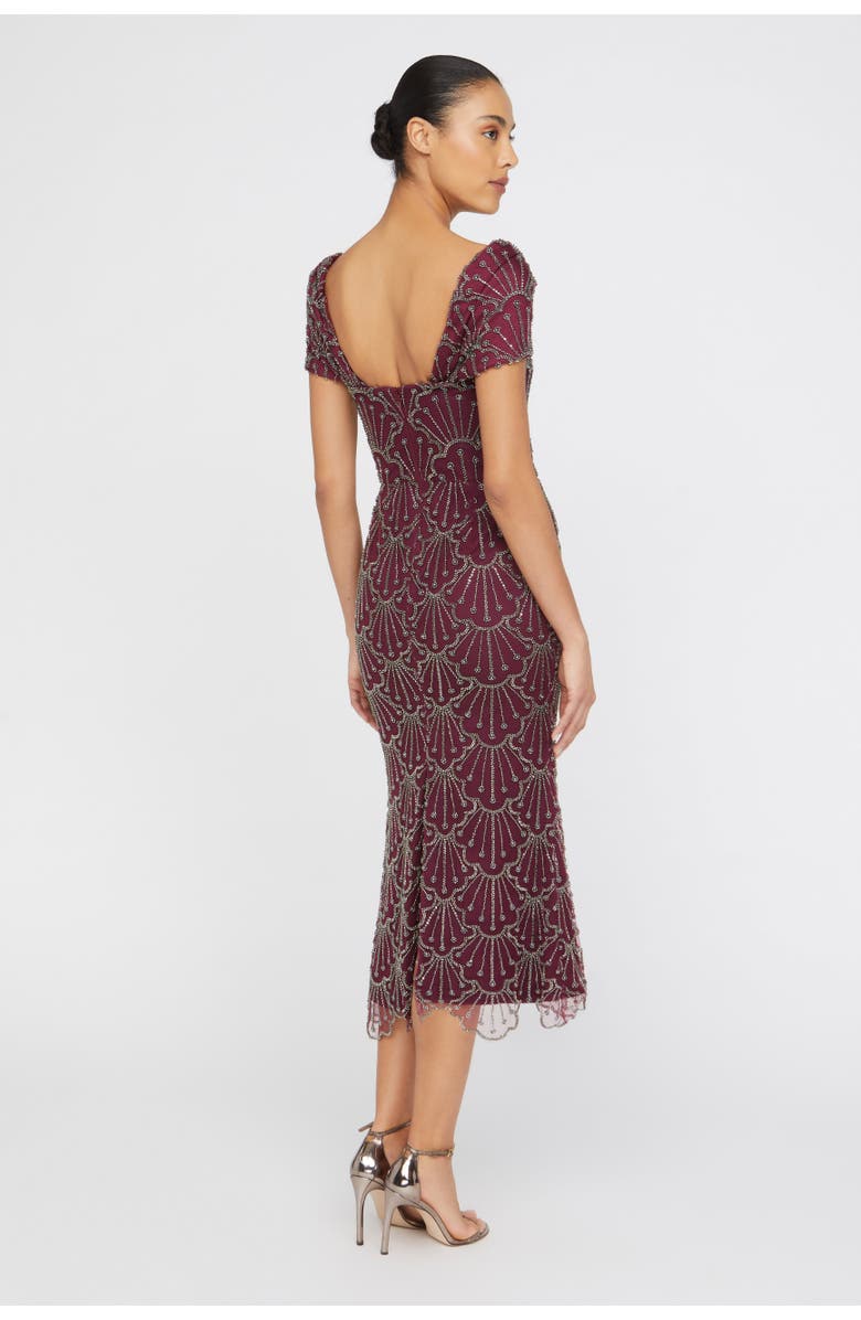 Theia Serena Beaded Cocktail Square-Neck Sheath Dress, Alternate, color, Oxblood