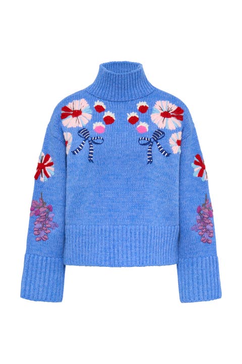 Embroidered Turtle Neck Pullover