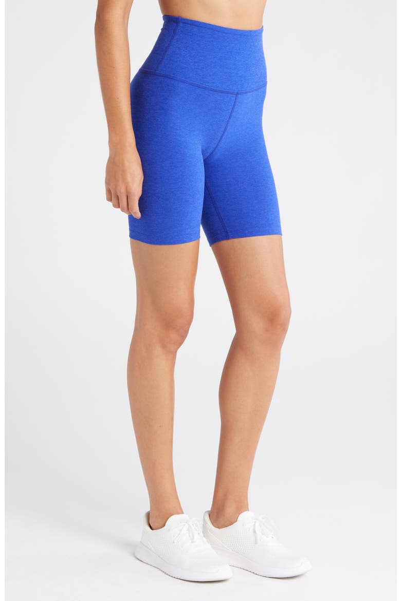 High Waist Biker Shorts, Alternate, color, ROYAL BLUE POP HEATH