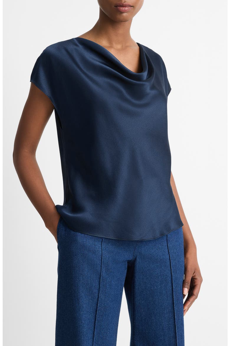 Cowl Neck Silk Blouse, Alternate, color, COASTAL BLUE
