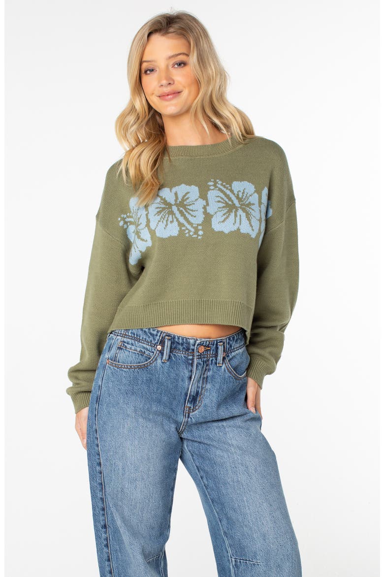 Hibiscus Harmony Sweater, Alternate, color, OIL GREEN