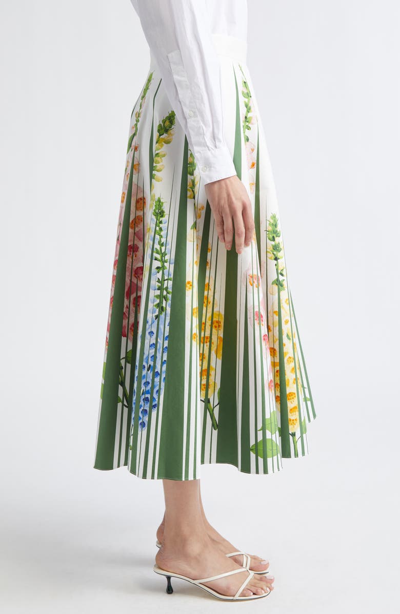 Oscar de la Renta Foxgloves Cotton Poplin Skirt, Alternate, color, Green Multi