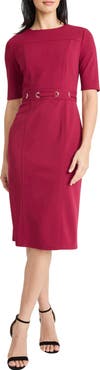 Maggy London Elbow Sleeve Grommet Waist Sheath Dress