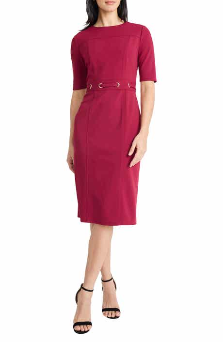 Maggy London Elbow Sleeve Grommet Waist Sheath Dress