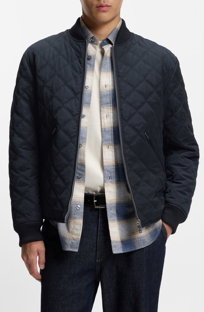 BOSS Corle Quilted Water Repellent Reversible Bomber Jacket, Main, color, Dark Blue