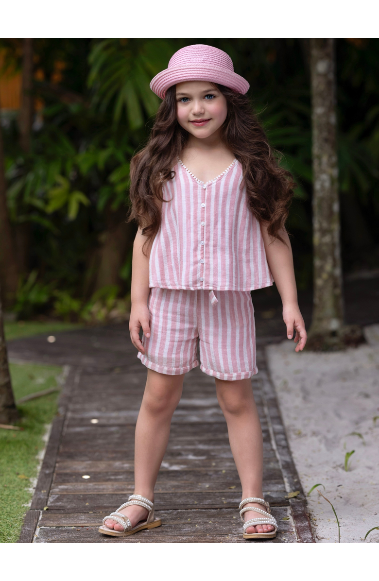 Mia Belle Girls Sandy Stripes Cotton Sleeveless Top and Short Set, Alternate, color, Pink