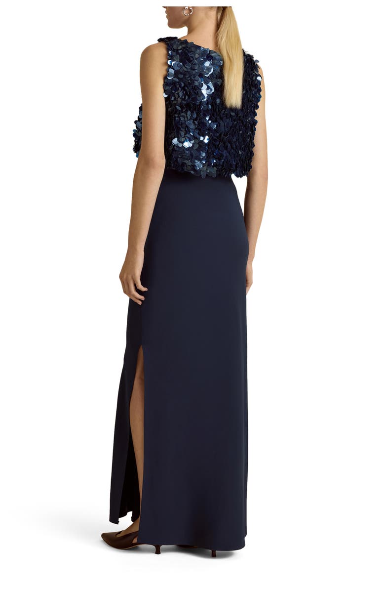 Marina Moscone Bias Dress w/ Paillette Bodice, Alternate, color, Navy