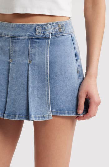 Naya Pleated Denim Wrap Skort