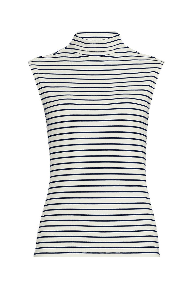 Cap Sleeve Drapey Rib Fitted Funnel Neck Tank, Alternate, color, Ivory/Deep Sea Navy Stripe