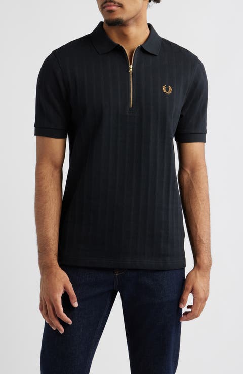 Textured Stripe Cotton Quarter Zip Polo