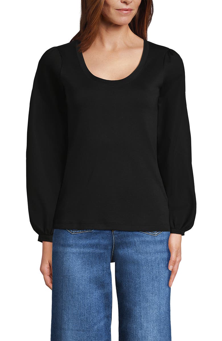 Lands' End Supima Interlock Scoop Neck Blouson Sleeve Top, Alternate, color, 