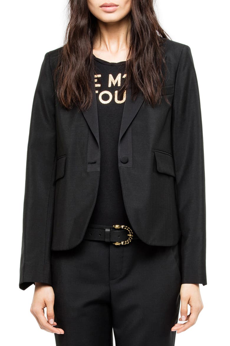 Wool Notch Collar Blazer, Main, color, NOIR
