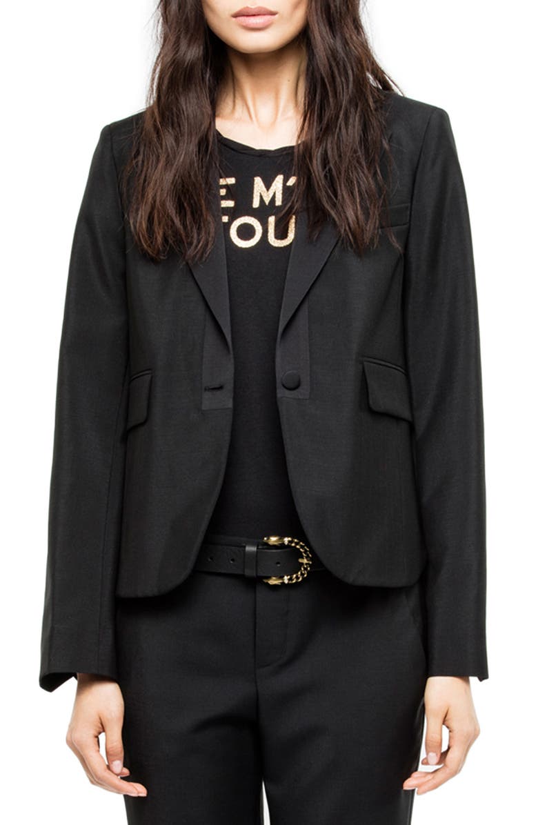 Zadig & Voltaire Wool Notch Collar Blazer, Main, color, 