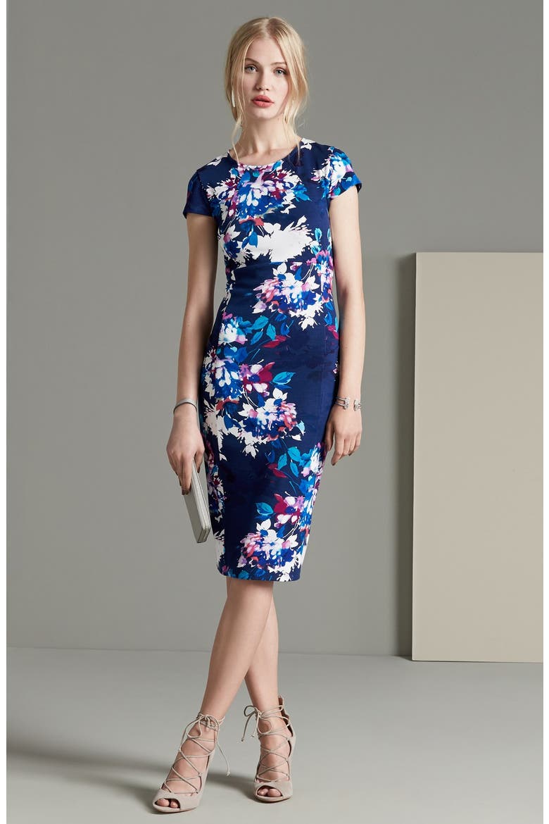 Wardess Floral Ponte Sheath Dress (Nordstrom Exclusive), Alternate, color, SEA BLUE
