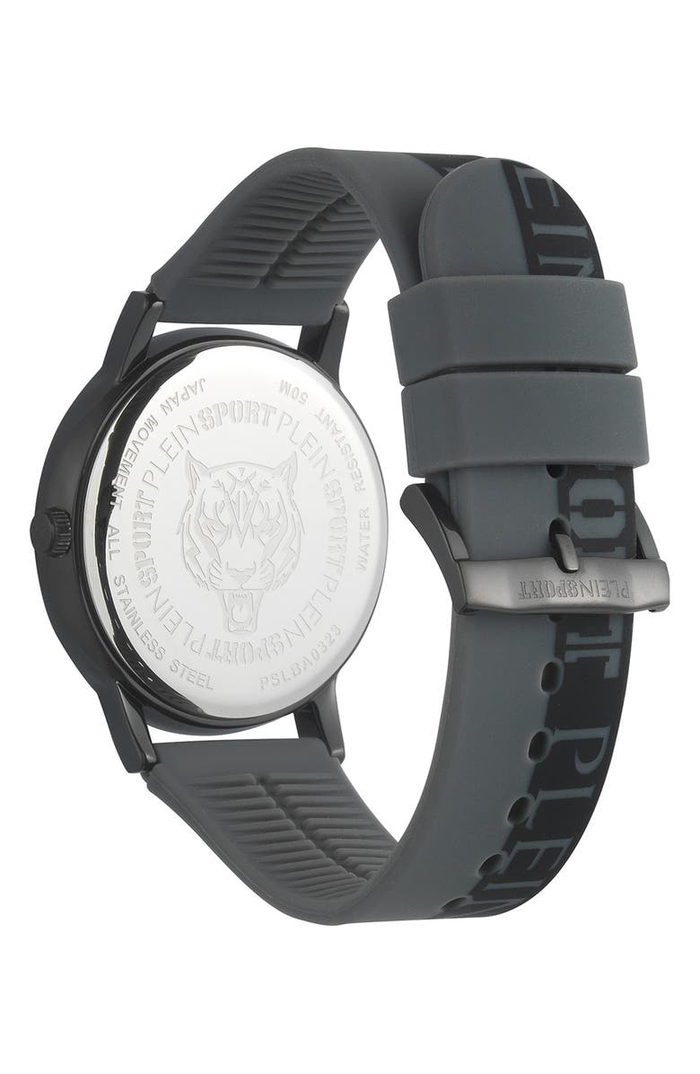 PLEIN SPORT Three-Hand Quartz Silicone Strap Watch, 44mm, Alternate, color, Black