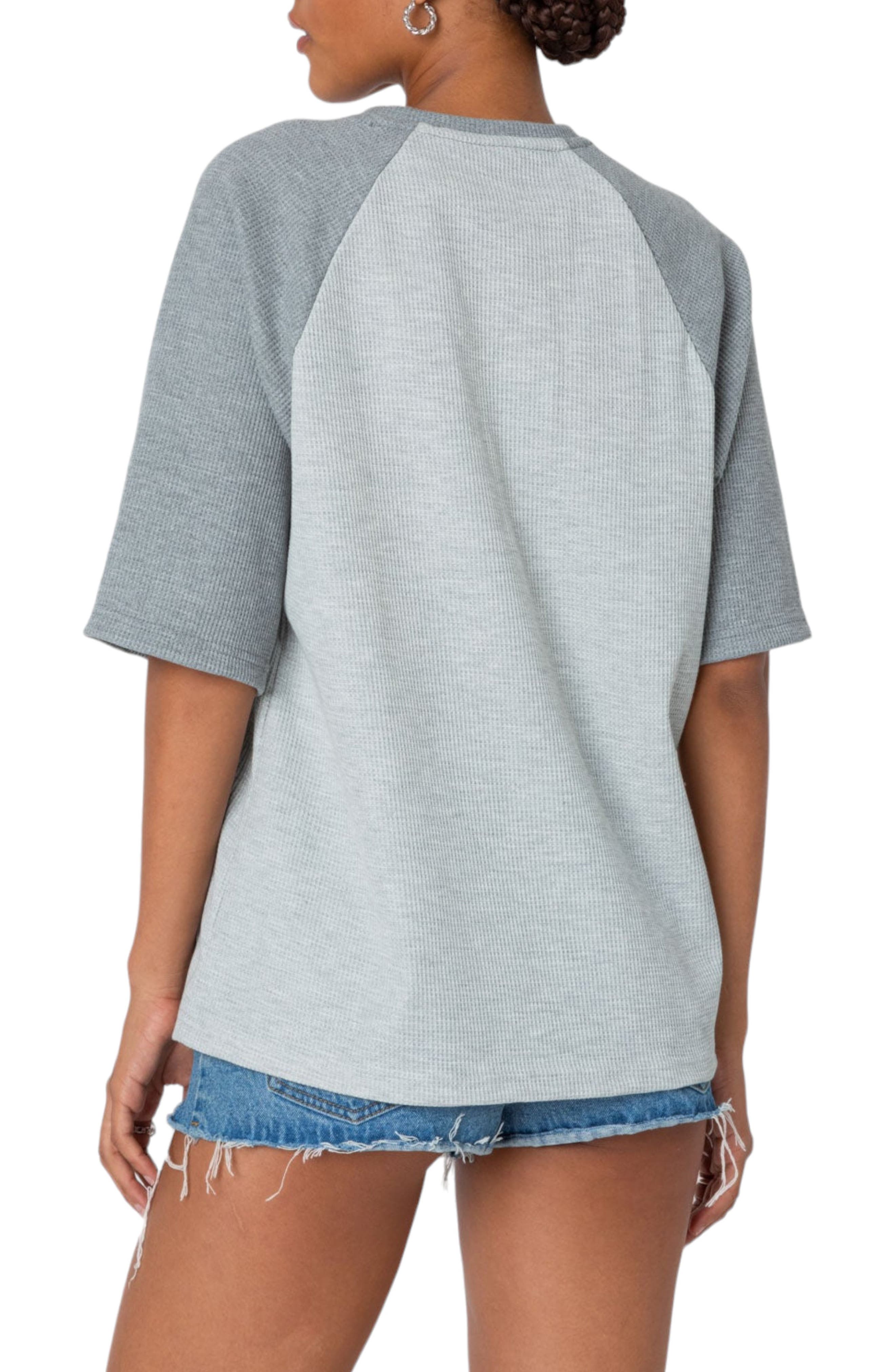 Oversize Raglan Sleeve Waffle Stitch Top - image 2
