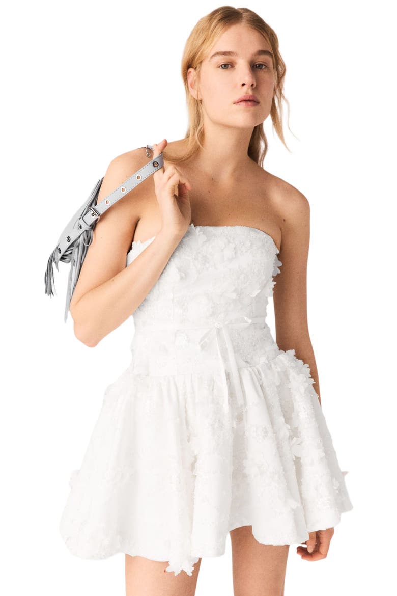 Short embroidered bustier dress, Alternate, color, White