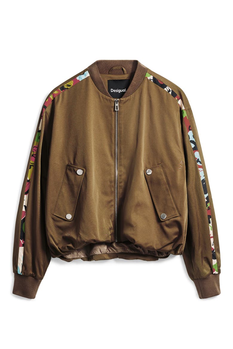 Contrast Sleeve Stripe Cotton Blend Bomber Jacket, Alternate, color, CAMEL