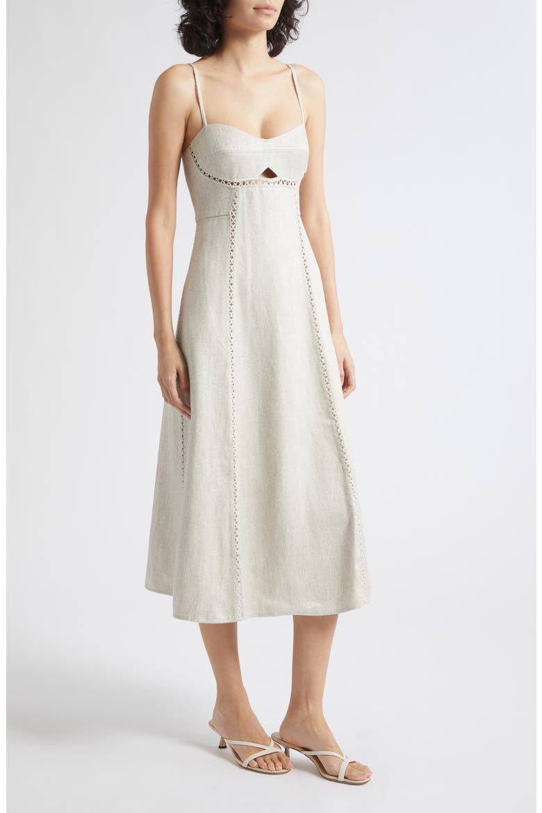 Sage Lattice Inset Linen Blend Midi Dress, Alternate, color, NEUTRAL