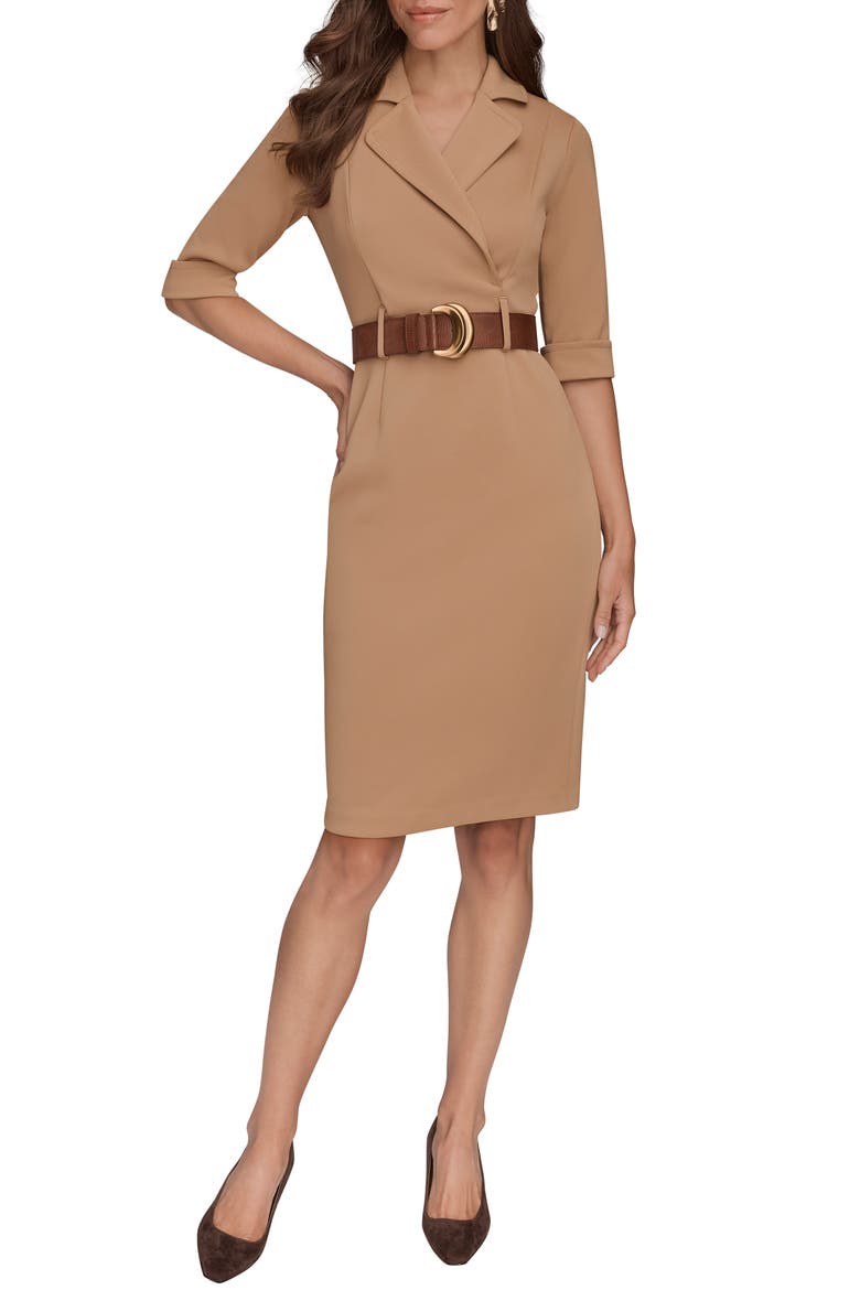 Belted Sheath Dress, Main, color, FAWN