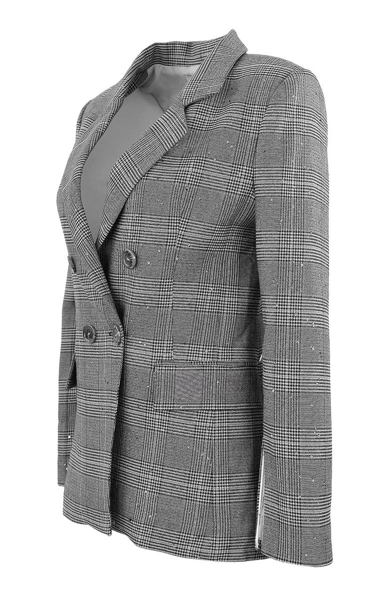 THEO The Label Eudora Split Sleeve Sequined Prince Of Wales Jacket, Alternate, color, Black