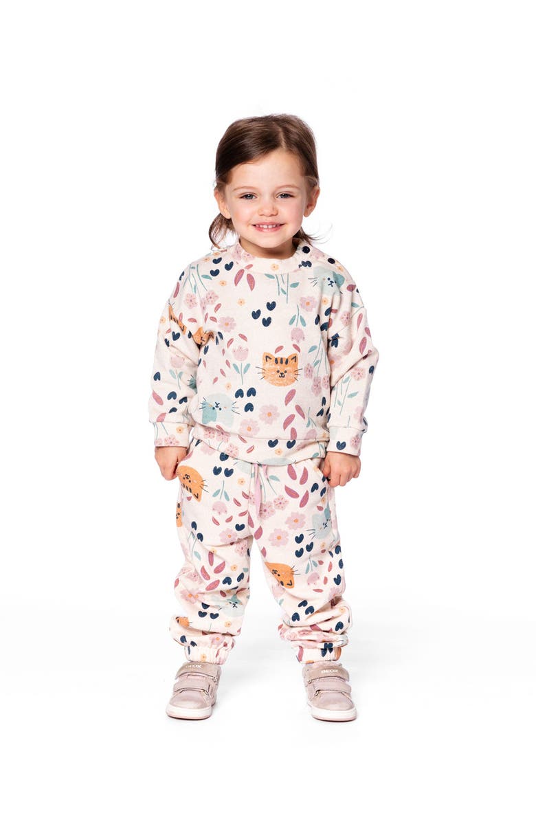 Deux par Deux Glittering French Terry Sweatshirt Cat, Alternate, color, Beige