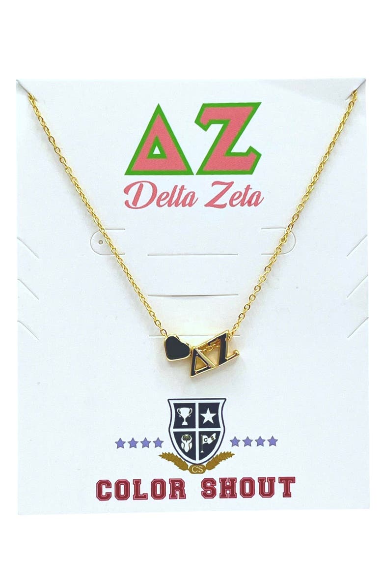 Color Shout Delta Zeta Sorority Gold Heart Necklace, Main, color, Yellow Gold