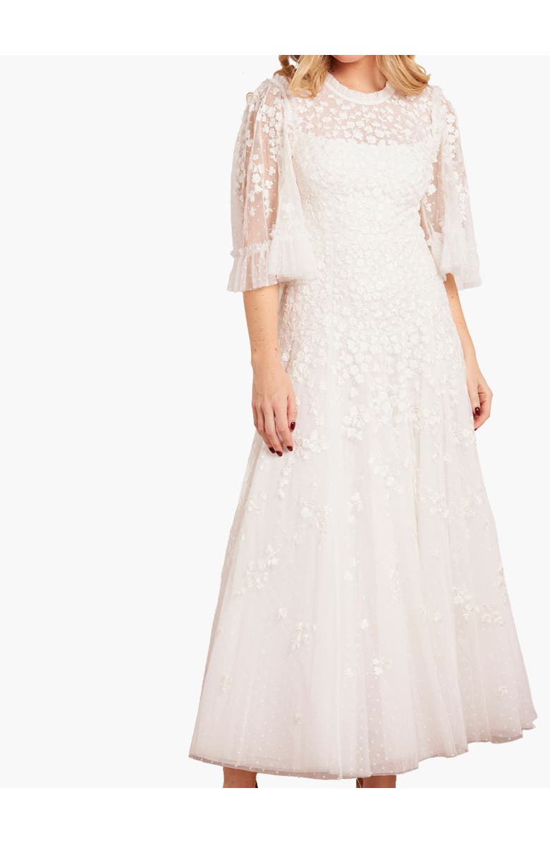 Needle & Thread Scatter Blossom Round Neck Ankle Gown, Alternate, color, Swan White