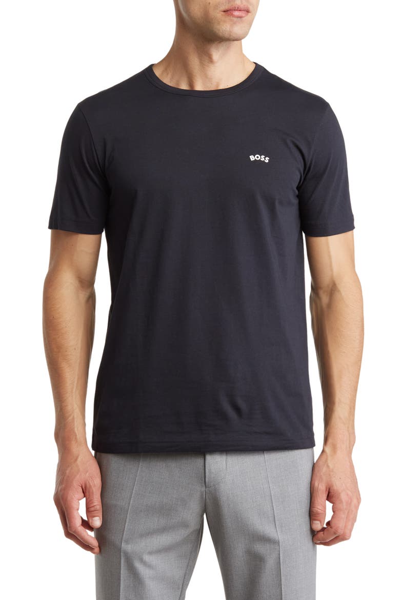 Cotton Curved Logo T-Shirt, Main, color, DARK BLUE