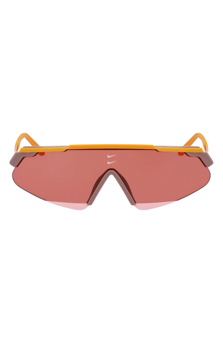 Nike Marquee 66mm Oversize Shield Sunglasses, Main, color, Monarch/ Vermillion