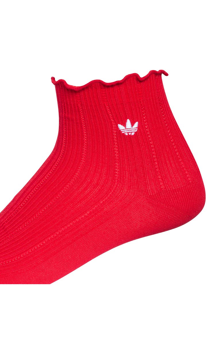 adidas Gender Inclusive Originals Ruffle Assorted 3-Pack Quarter Socks, Alternate, color, Scarlet/ White/ Black