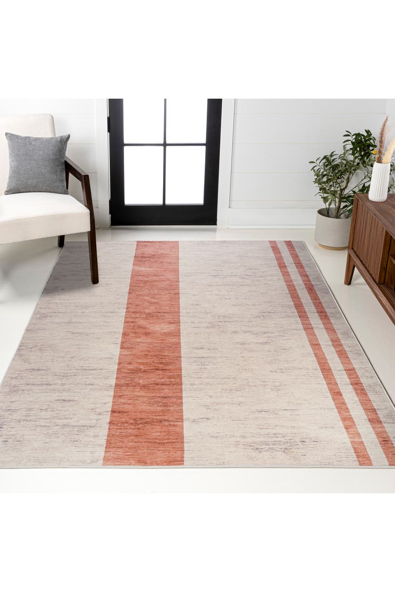 Raita Modern Distressed Stripe Machine-Washable Area Rug, Alternate, color, Ivory/Peach