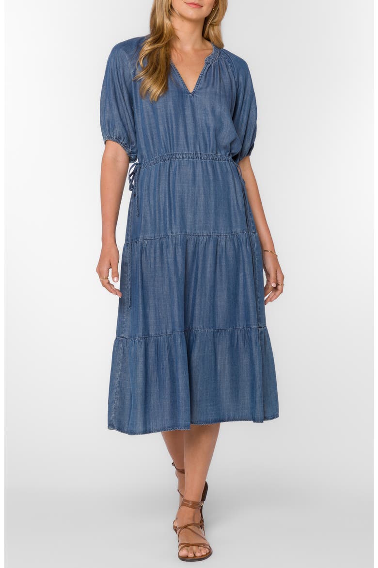 Cassie Tiered Denim Midi Dress, Main, color, CALVA