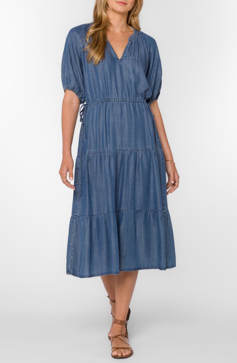 VELVET HEART Cassie Tiered Denim Midi Dress, Main, color, Calva