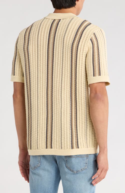 Lucky Brand Stripe Crochet Short Sleeve Button-up Shirt In Neutral