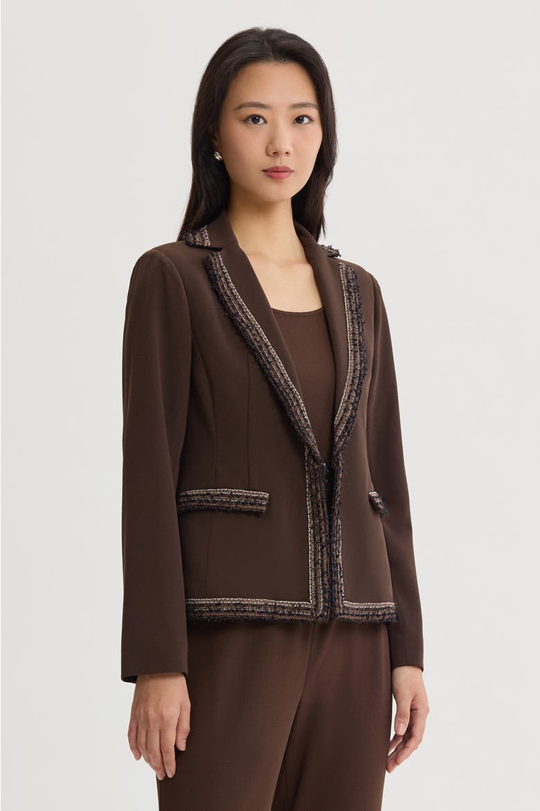 Stretch Deco Crepe Knit Trim Jacket, Alternate, color, Dark Umber/Warm Taupe/Ivory