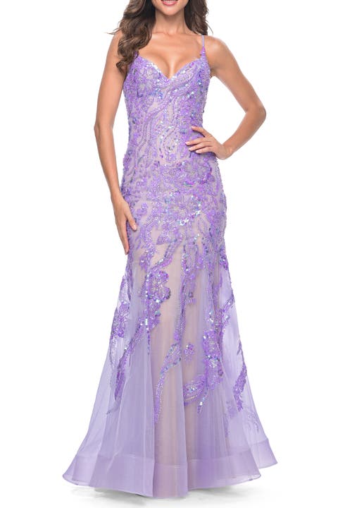 Mermaid Sequin and Beaded Embellished Prom Dress in Pastels