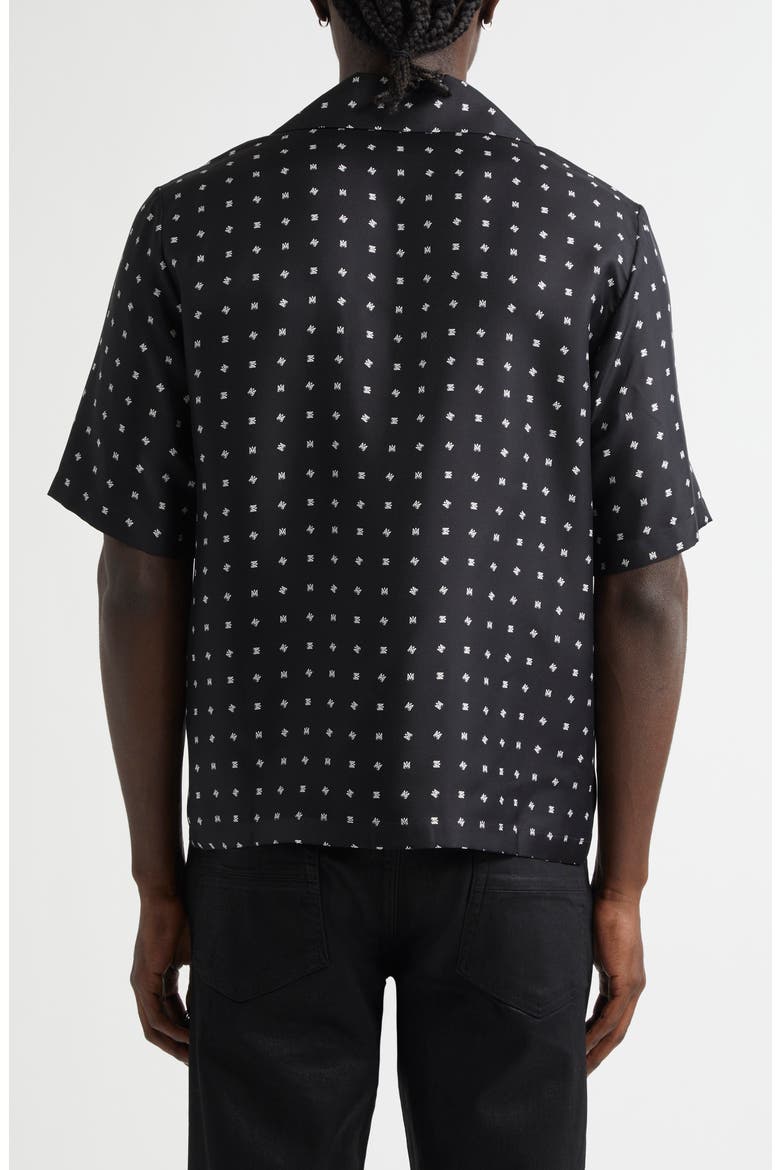 Mix & Match Monogram Logo Print Silk Camp Shirt, Alternate, color, BLACK