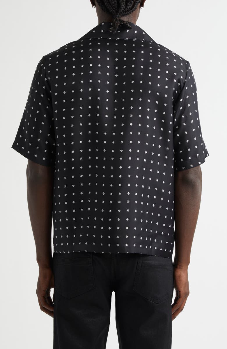 AMIRI Mix 
Match Monogram Logo Print Silk Camp Shirt, Alternate, color, Black