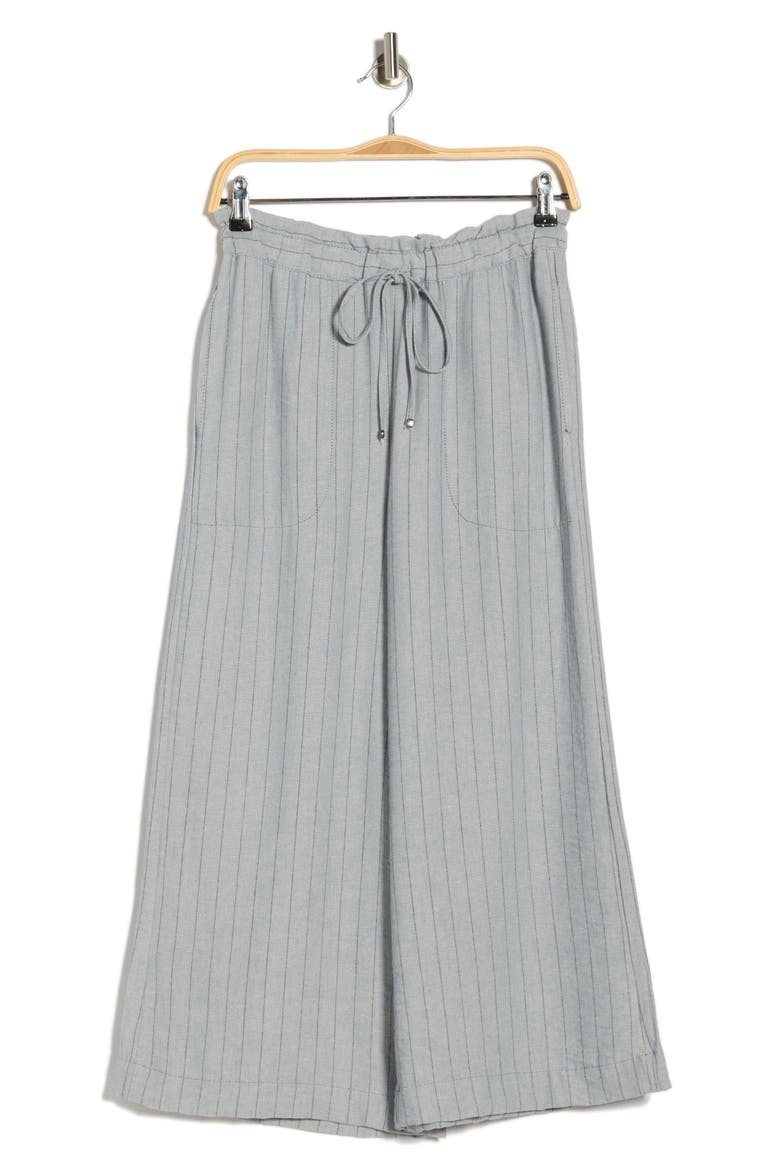 Tie Waist Crop Wide Leg Pants, Alternate, color, DENIM/ BLACK STRIPE