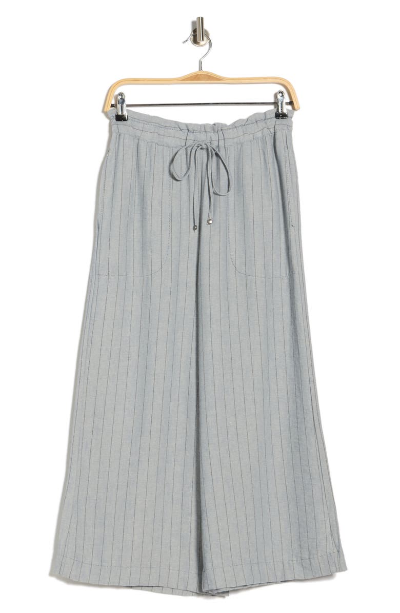 MAX STUDIO Tie Waist Crop Wide Leg Pants, Main, color, Denim/ Black Stripe