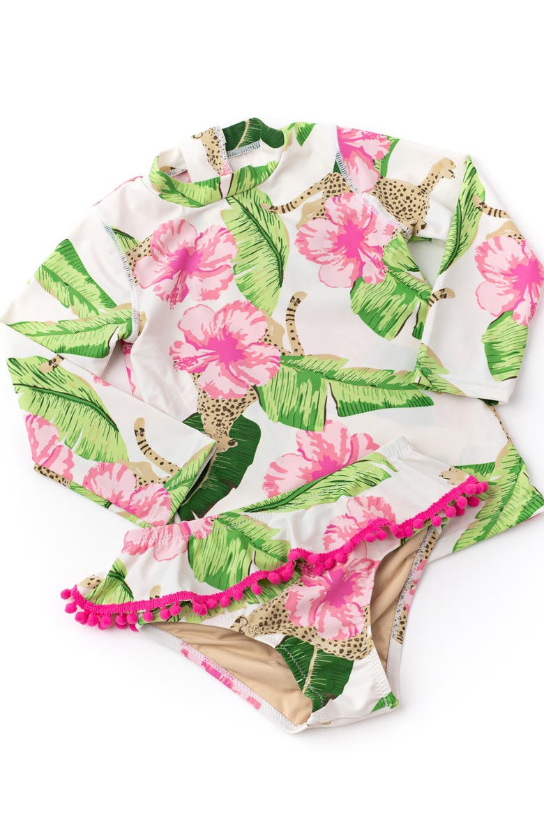 Shade Critters Kids' Bontanical Leopard Long Sleeve Two-PIece Rashguard Swimsuit, Alternate, color, 